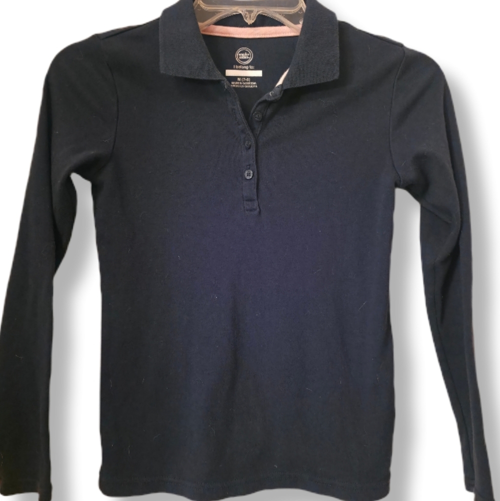 Wonder Nation Size M 7/8 Navy Blue Button-Up Henley T-Shirt